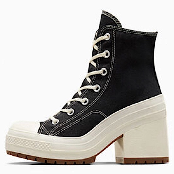 Converse Chuck Sneaker Heels Chunky Size 8 Black White Fits 8.5 Women - Picture 6 of 13